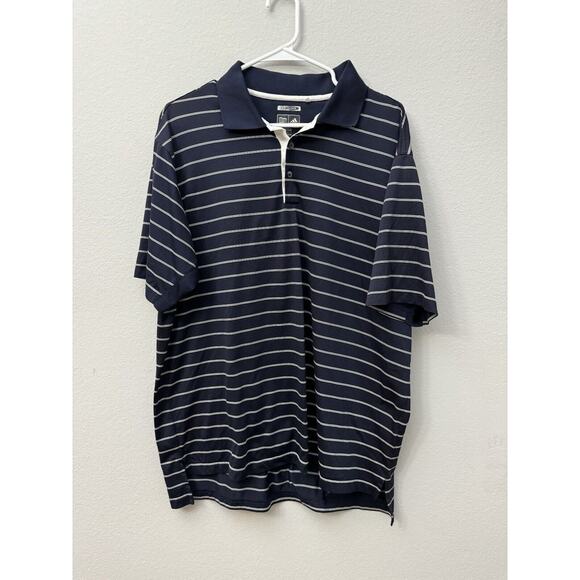 Adidas Polo Shirt Mens Large Blue Striped Short Sleeve Climacool Performance - Picture 1 of 3
